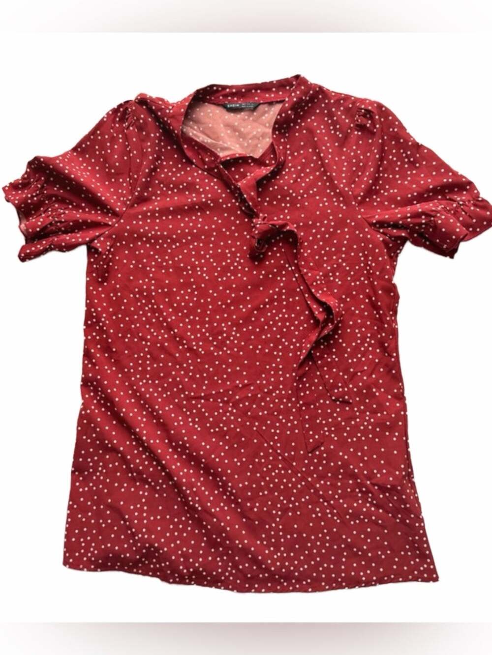 Blouse Polka Dot Ruffle Tie red small dainty rockabilly flowy work to evening